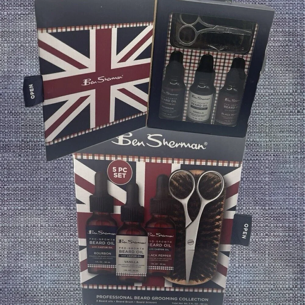 Ben Sherman Professional Beard Grooming Oils-Brush-Scissors- 5 Piece Set
